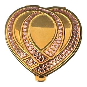 NOS VTG Estee Lauder Lucidity Hearts Desire Powder Compact Gold Rhinestones READ